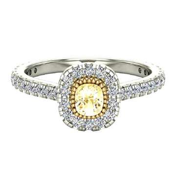 Fancy Yellow Diamond Engagement Rings 18K Gold Cushion Cut Halo style 1.10 ctw (Ring Size 6)