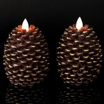 Wondise Flameless Pine Cone Candles with Timer for Holidays