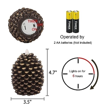 Wondise Flameless Pine Cone Candles with Timer for Holidays