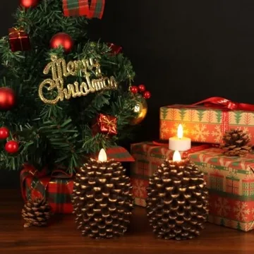 Wondise Flameless Pine Cone Candles with Timer for Holidays