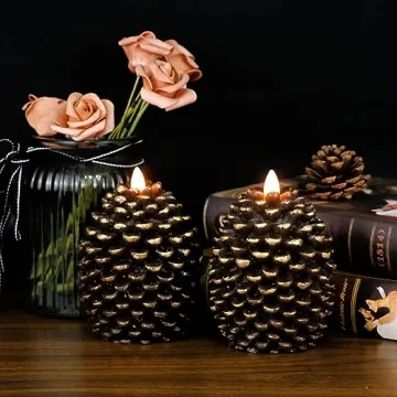 Wondise Flameless Pine Cone Candles with Timer for Holidays