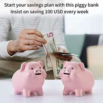 PIG WORLD Piggy Bank for Adults Must Break to Open,Ceramic,Girls Piggy Bank for Boys,Money Box for C...
