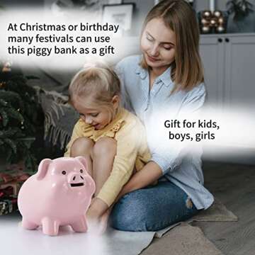 PIG WORLD Piggy Bank for Adults Must Break to Open,Ceramic,Girls Piggy Bank for Boys,Money Box for Cash Gift,Coin Bank,Tip Jar,Alcancias De Dinero para Adultos Niños,Piggy Bank for Kids,Cash Saving