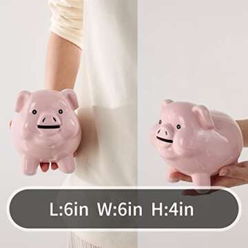 PIG WORLD Piggy Bank for Adults Must Break to Open,Ceramic,Girls Piggy Bank for Boys,Money Box for Cash Gift,Coin Bank,Tip Jar,Alcancias De Dinero para Adultos Niños,Piggy Bank for Kids,Cash Saving
