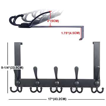 Dseap Over The Door Hook Hanger - 5 Tri Hooks, Heavy Duty Over The Door Towel Rack Coat Rack for Clo...