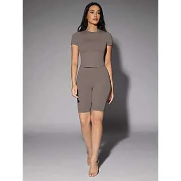 SOLY HUX Women's Short Sleeve Crop Top - Mocha Brown