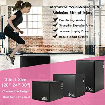 Goplus 3-in-1 Plyometric Box, 20"x24"x30" Foam Box Jump w/PVC Cover for Jumping, Conditioning, 350 lbs Weight Capacity for Home Gym Fitness Exercise
