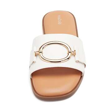 vodvob Women's Flat Sandals Fashion Square Open Toe Metal Chain Summer Dressy Sandals Slip On Casual Slides