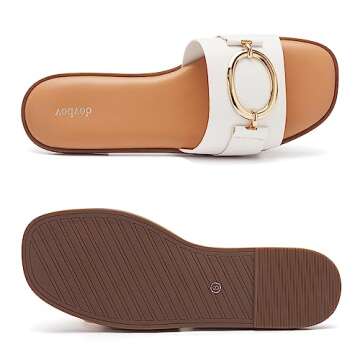 vodvob Women's Flat Sandals Fashion Square Open Toe Metal Chain Summer Dressy Sandals Slip On Casual Slides