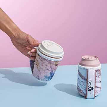 Go Cuff Hot And Iced Coffee Cup Reusable Sleeves Neoprene Insulator with Handle for Cold And Hot Beverage Compatible with many and Other Coffee Cups – Pastel Tie Dye Medium: 14-28 oz
