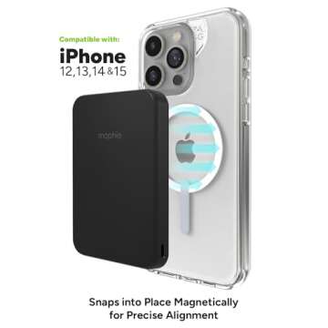 mophie Snap+ Juice Pack Mini - Magnetic 5000mAh Portable Charger, MagSafe Compatible, USB-C, Multi-Orientation Charging, USB-C to USB-C Cable Included