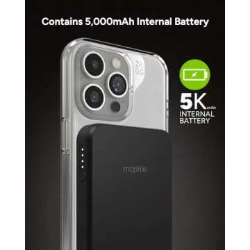 mophie Snap+ Juice Pack Mini - Magnetic 5000mAh Portable Charger, MagSafe Compatible, USB-C, Multi-Orientation Charging, USB-C to USB-C Cable Included