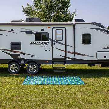 Camco Handy Mat with Strap | Perfect for Picnics, Beaches, RV and Outings | Measures 72" x 108" | Blue/Green (42814)