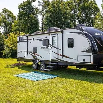 Camco Handy Mat with Strap | Perfect for Picnics, Beaches, RV and Outings | Measures 72" x 108" | Blue/Green (42814)