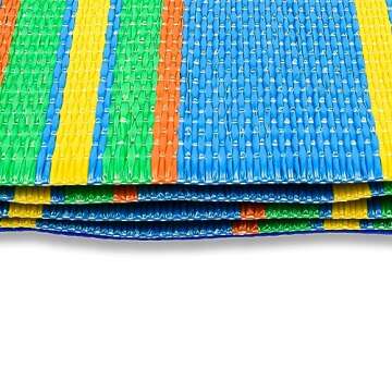 Camco Handy Mat with Strap | Perfect for Picnics, Beaches, RV and Outings | Measures 72" x 108" | Blue/Green (42814)