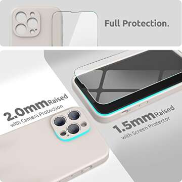 SURPHY Compatible with iPhone 13 Pro Max Case with Screen Protector, (Camera Protection + Soft Microfiber Lining) Liquid Silicone Phone Case 6.7 inch 2021, Stone