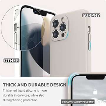 SURPHY Compatible with iPhone 13 Pro Max Case with Screen Protector, (Camera Protection + Soft Microfiber Lining) Liquid Silicone Phone Case 6.7 inch 2021, Stone