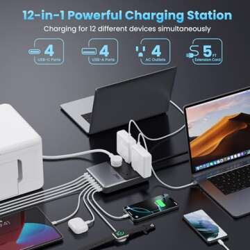 12-in-1 Charging Station USB C Power Strip with 5ft Cord and Plug,200W GaN IV USB C Charger Block,4 ...