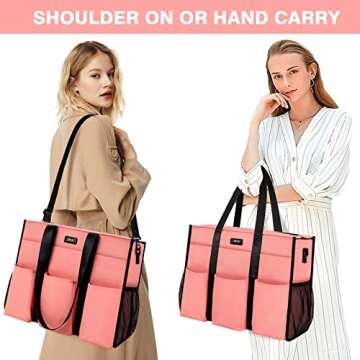 IBFUN Utility Tote Bag with 24 Exterior Interior Pockets Zip Top Teacher Tote Bag for Teacher/Work W...