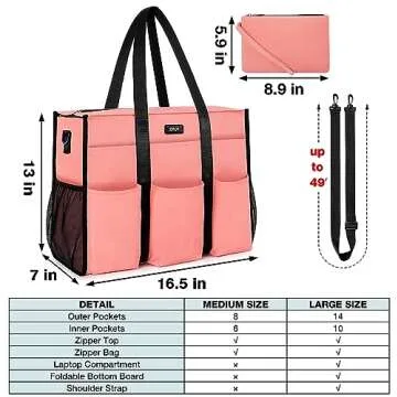 IBFUN Utility Tote Bag with 24 Exterior Interior Pockets Zip Top Teacher Tote Bag for Teacher/Work Women(Large)