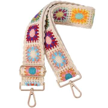 Greaciary Wide Purse straps Crochet Flower replacement crossbody for Handbags Adjustable Embroidery Knit Guitar Shoulder strap for Bag (off white)
