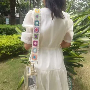 Greaciary Wide Purse straps Crochet Flower replacement crossbody for Handbags Adjustable Embroidery Knit Guitar Shoulder strap for Bag (off white)