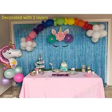 Melsan Sparkle Party Backdrop 2 Pack Tinsel Curtains Light Blue