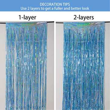 Melsan Sparkle Party Backdrop 2 Pack Tinsel Curtains Light Blue