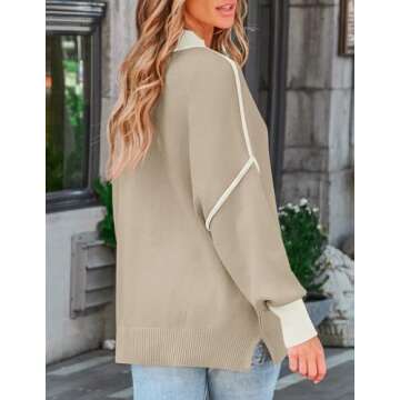 ZESICA Women's Fall Casual Long Sleeve Crew Neck Side Slit Oversized Ribbed Knit Pullover Sweater Tops,GreyApricot,Large