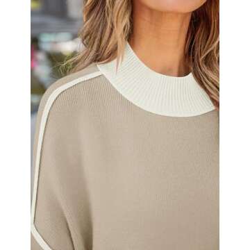 ZESICA Women's Fall Casual Long Sleeve Crew Neck Side Slit Oversized Ribbed Knit Pullover Sweater Tops,GreyApricot,Large