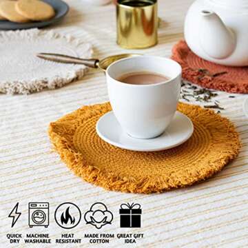 Folkulture Trivets for Hot Dishes, Hot Pads for Kitchen, 8.5" Pot Holders for Kitchen, 3 Trivets for Hot Pots and Pans, Hot Pads for Countertops, 100% Cotton Trivet for Home Décor or Table Décor