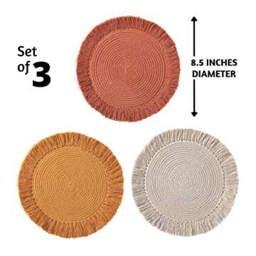 Folkulture Trivets for Hot Dishes, Hot Pads for Kitchen, 8.5" Pot Holders for Kitchen, 3 Trivets for Hot Pots and Pans, Hot Pads for Countertops, 100% Cotton Trivet for Home Décor or Table Décor