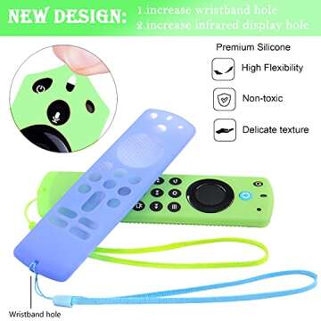 [2 Pack] Pinowu Firestick Remote Cover Case (Glow in The Dark) Compatible with Firetv Stick Alexa Voice Remote 3rd Gen, Silicone Sleeve with Wrist Strap (Green & Blue)