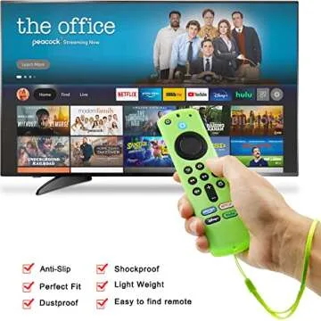 [2 Pack] Pinowu Firestick Remote Cover Case (Glow in The Dark) Compatible with Firetv Stick Alexa Voice Remote 3rd Gen, Silicone Sleeve with Wrist Strap (Green & Blue)