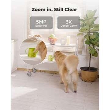 REOLINK E1 Zoom Indoor Security Camera, 2.4/5GHz Dual Band WiFi, 5MP Plug-in Pet Camera, 360 Degree Baby/Dog Monitor with 3X Optical Zoom, Auto Tracking, Person/Pet Detection,5V/2A DC