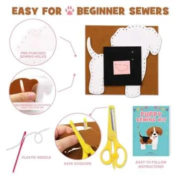 CiyvoLyeen Puppy Craft Kit Kids DIY Crafting and Sewing Set Dog Stuffed Animal Felt Plushie for Girls and Boys Educational Beginners Sewing Set Sewing Kits for Kids Age 8 9 10 11 12
