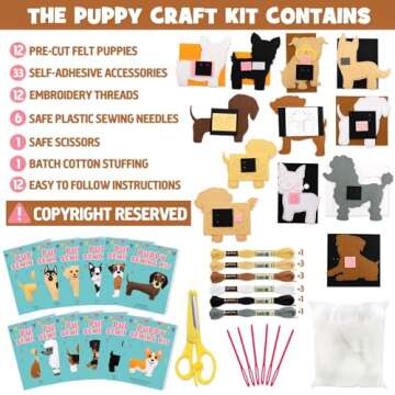 CiyvoLyeen Puppy Craft Kit Kids DIY Crafting and Sewing Set Dog Stuffed Animal Felt Plushie for Girls and Boys Educational Beginners Sewing Set Sewing Kits for Kids Age 8 9 10 11 12