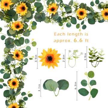 Uieke 2 Pack Artificial Sunflower Garland, 6ft/Strand Silk Sunflowers Hanging Vines Flowers Garland ...