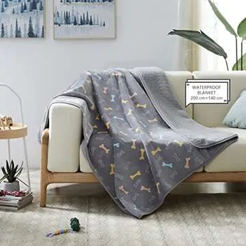 Allisandro Waterproof Blanket 39 X 27 Inches for Couch, Chairs, Car, or Bed, Machine Washable 3 Layer Waterproof Furniture Protector with Cute Bone Print for Dogs & Cats
