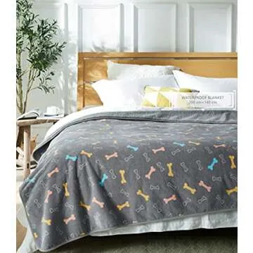 Allisandro Waterproof Blanket 39 X 27 Inches for Couch, Chairs, Car, or Bed, Machine Washable 3 Layer Waterproof Furniture Protector with Cute Bone Print for Dogs & Cats