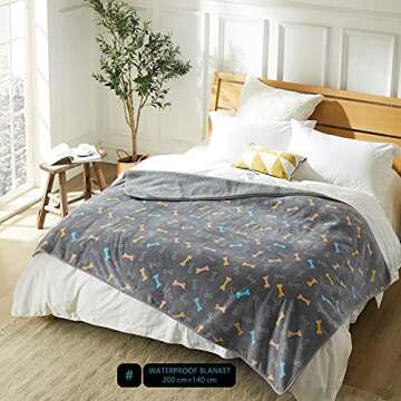 Allisandro Waterproof Blanket 39 X 27 Inches for Couch, Chairs, Car, or Bed, Machine Washable 3 Layer Waterproof Furniture Protector with Cute Bone Print for Dogs & Cats