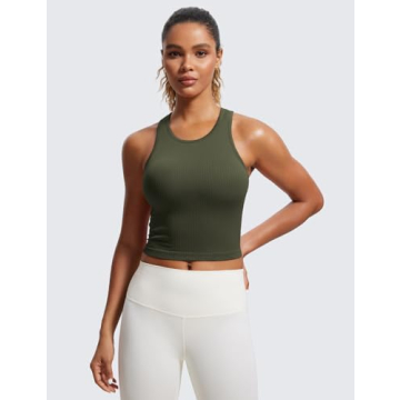 CRZ YOGA Women's Seamless Ribbed High Neck Sports Bra