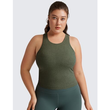 CRZ YOGA Women's Seamless Ribbed High Neck Sports Bra