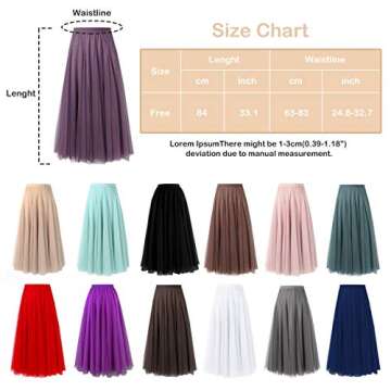 FEOYA Women's Ankle Length Tulle Skirt Pleated A Line Layered Long Tutu Skirt High Waist Elastic Mes...