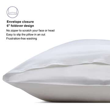 ALASKA BEAR Silk Pillowcase Envelope Closure, 22 Momme 100 Percent Long Overlap Sleeve Mulberry Silk Pillow Case Foldover Design, Machine Washable and NO Zipper, Queen (1, Cool White)
