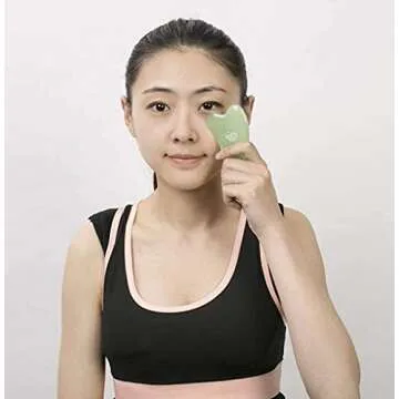 Best Jade Gua Sha Scraping Massage Tool - Hand Made Jade Guasha Board - Great Tools for SPA Acupuncture Therapy Trigger Point Treatment on Face [Triangle Shape]