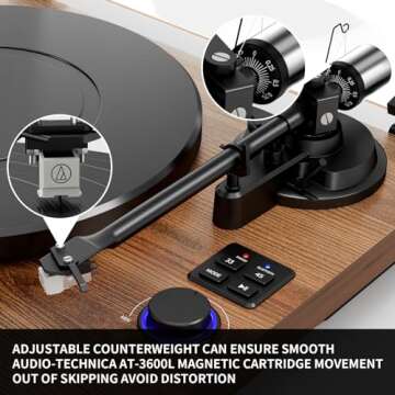 Bluetooth Turntable HiFi System with 36 Watt Bookshelf Speakers, Patend Designed Vinyl Record Player...
