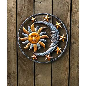 Large Metal Sun Moon Star Wall Art Sculpture Decor for Indoor Outdoor (17" Diameter)