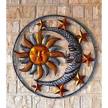 Large Metal Sun Moon Star Wall Art Sculpture Decor for Indoor Outdoor (17" Diameter)