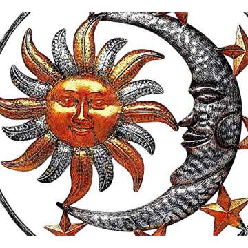 Large Metal Sun Moon Star Wall Art Sculpture Decor for Indoor Outdoor (17" Diameter)